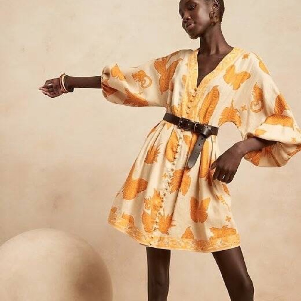 BANANA REPUBLIC 4 Linen Balloon Sleeve Mini Dress